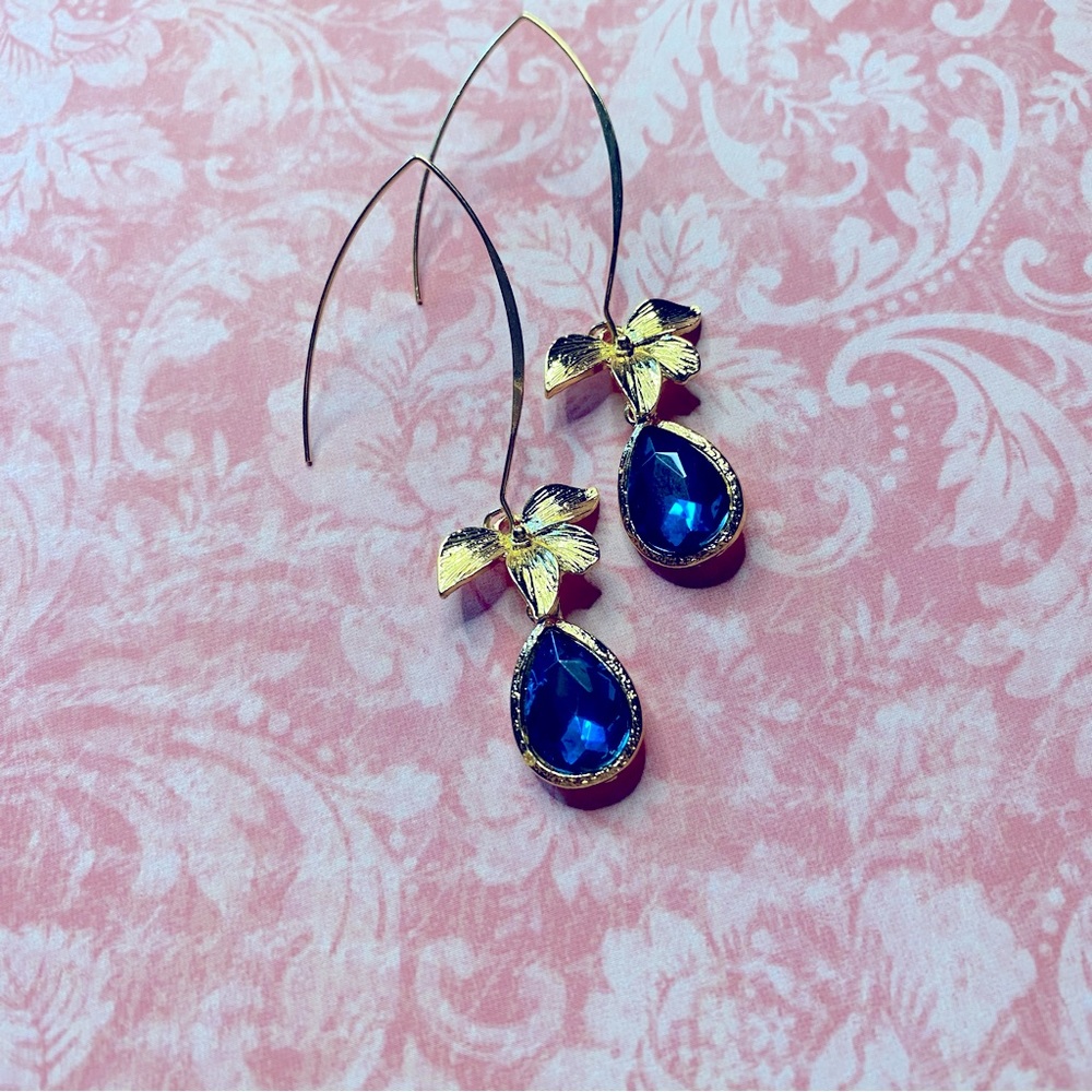 New Orchid and Blue Teardrop Earrings